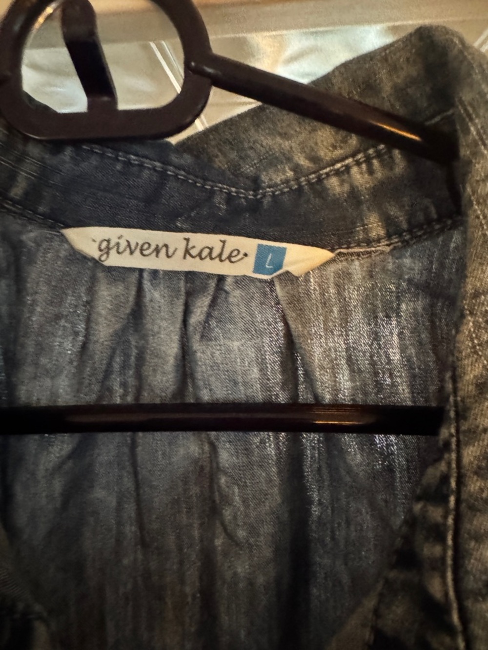 Given Kale Acid Wash Denim Lagenlook Dress - Crochet Detail Duster - L - Picture 3 of 7